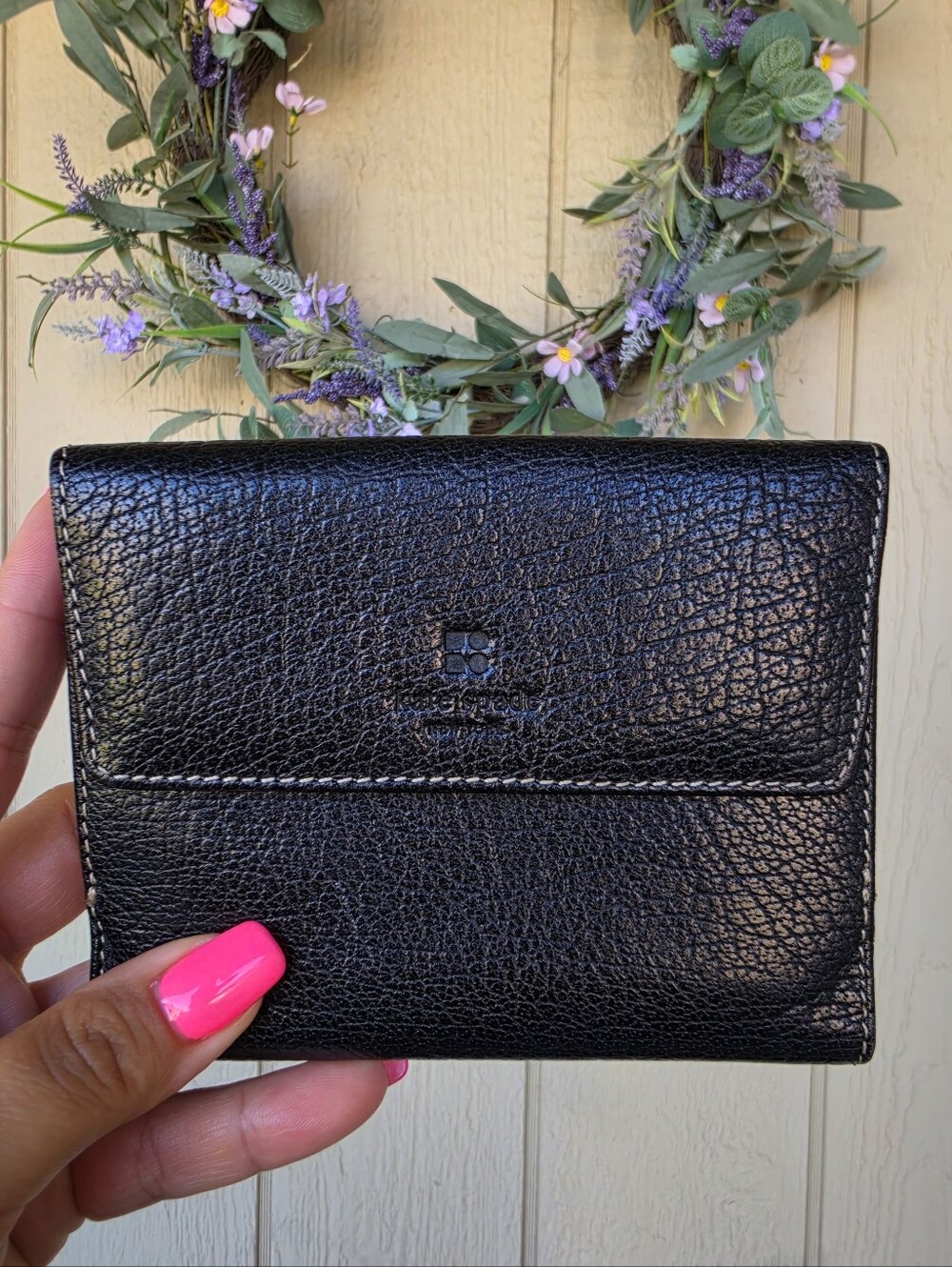 kate spade Black Pebbled Leather Compact Wallet